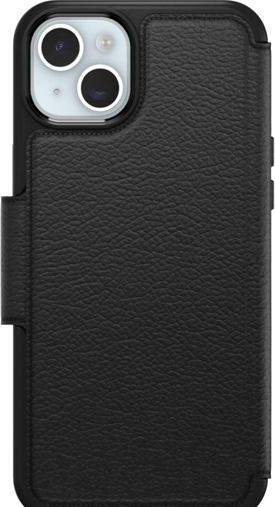 OtterBox Strada Folio Series Genuine Leather Case for iPhone 15 Plus - Black with Card Holder, MagSafe Compatible, Slim Protective Cover