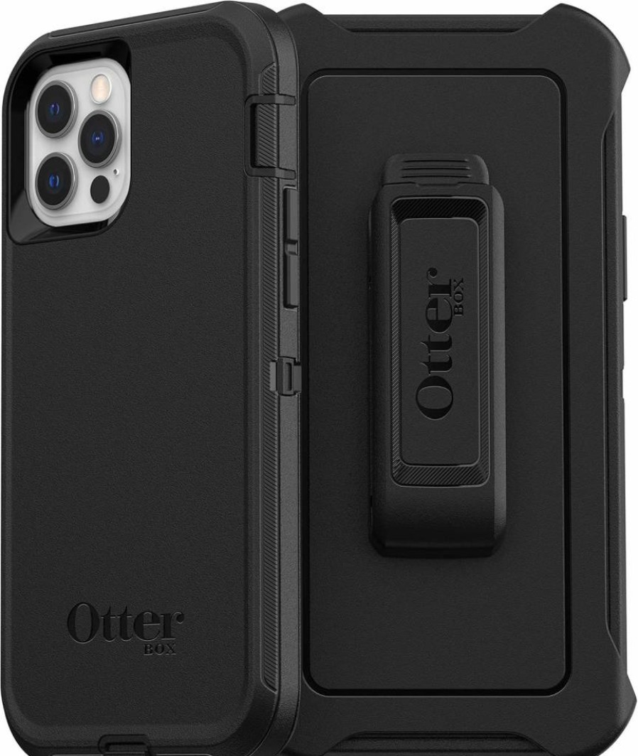 OtterBox Defender Series Rugged Case for iPhone 12/12 Pro - Durable Protective Cover with Holster Clip Kickstand & Port Protection - Business Bulk Packaging (Black)