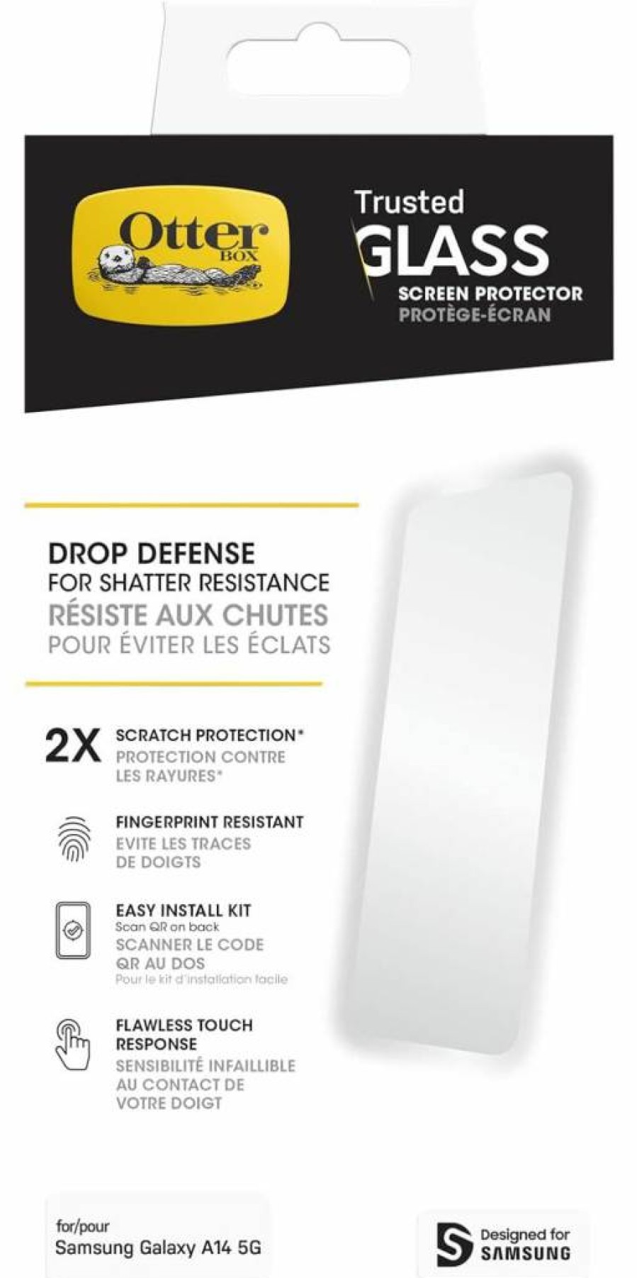 OtterBox Tempered Glass Screen Protector for Samsung Galaxy A14 5G - Durable Scratch-Resistant Cover - Single Pack Business Bulk Shipping