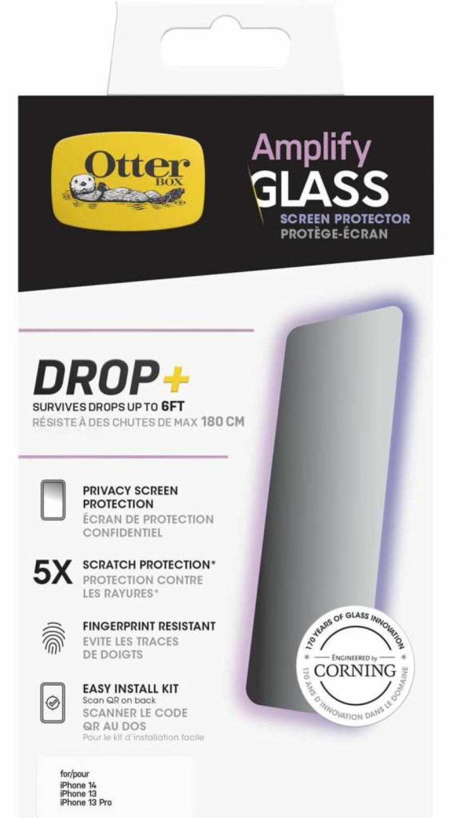 OtterBox Amplify Glass Antimicrobial Privacy Screen Protector for iPhone 14, iPhone 13 & 13 Pro - Anti-Spy, Fingerprint Resistant, HD Clarity, Precise Fit
