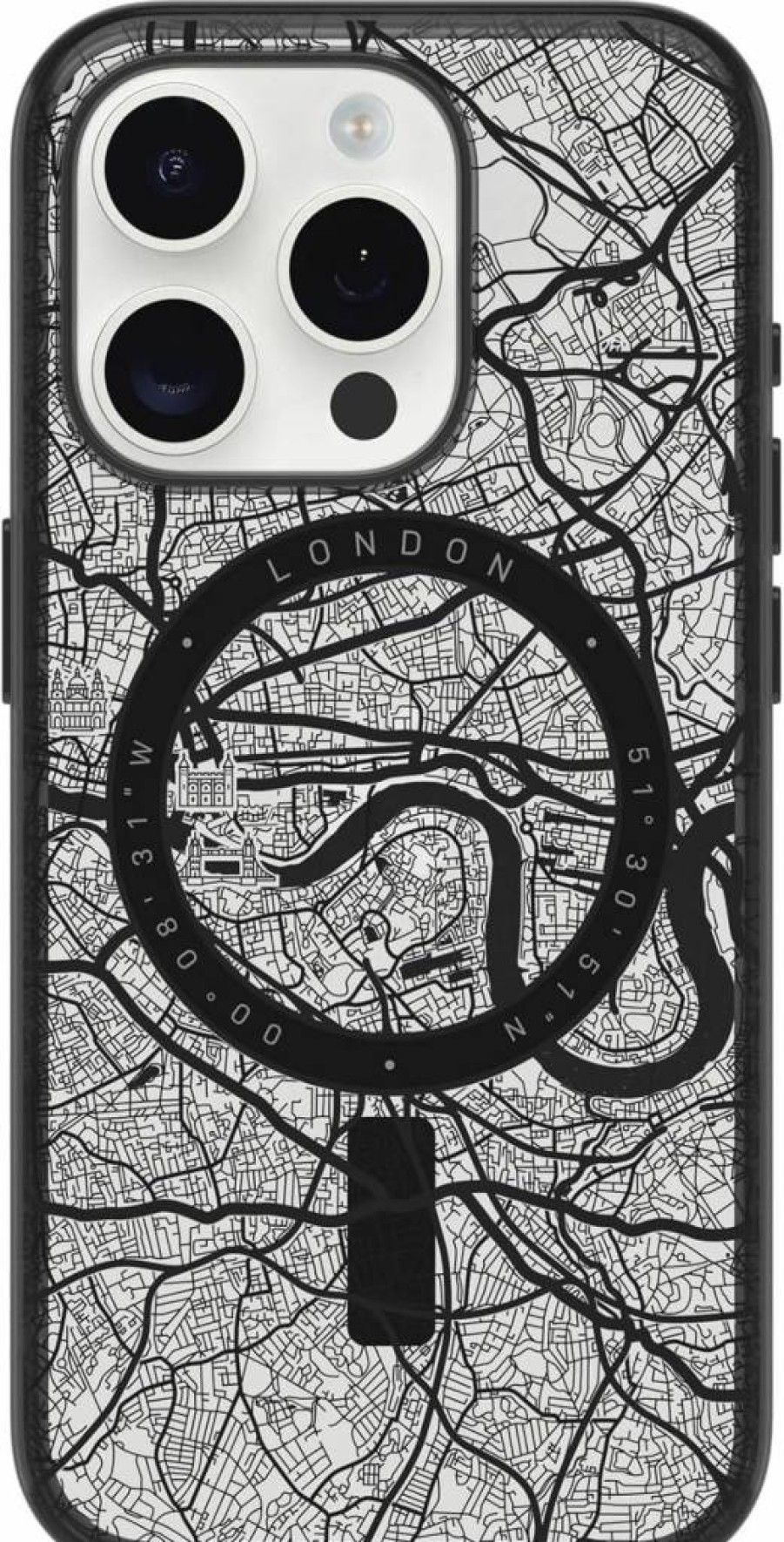 OtterBox Symmetry Series Clear Case with Black Grip Edge for iPhone 15 Pro - London Design