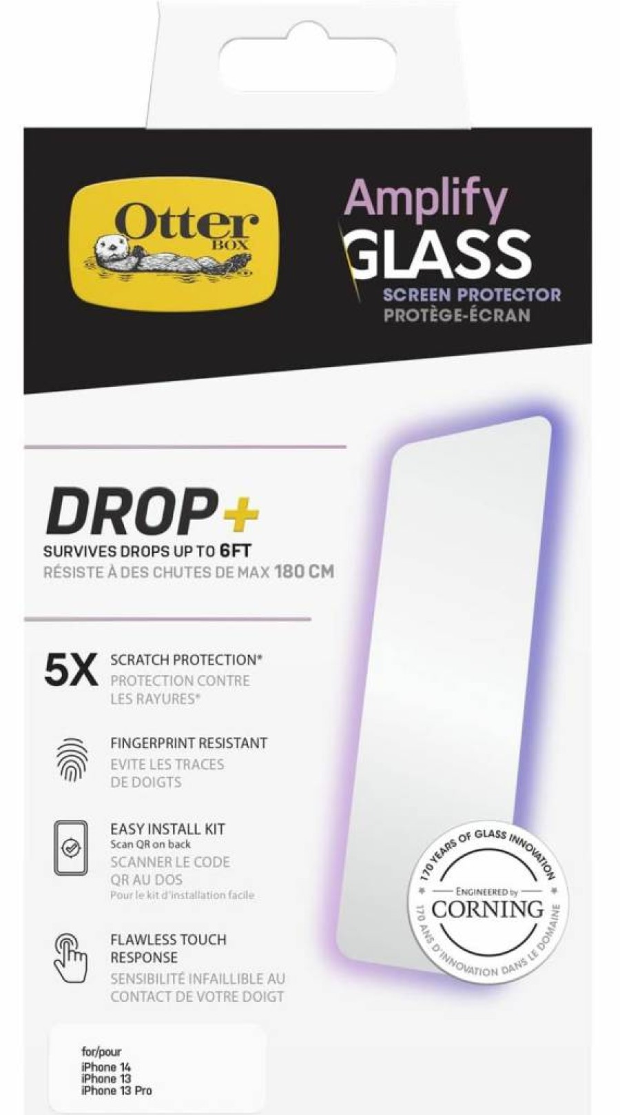 OtterBox Amplify Glass Screen Protector for iPhone 14, iPhone 13, and iPhone 13 Pro - Tempered Glass Shield with HD Clarity and Anti-Scratch Protection