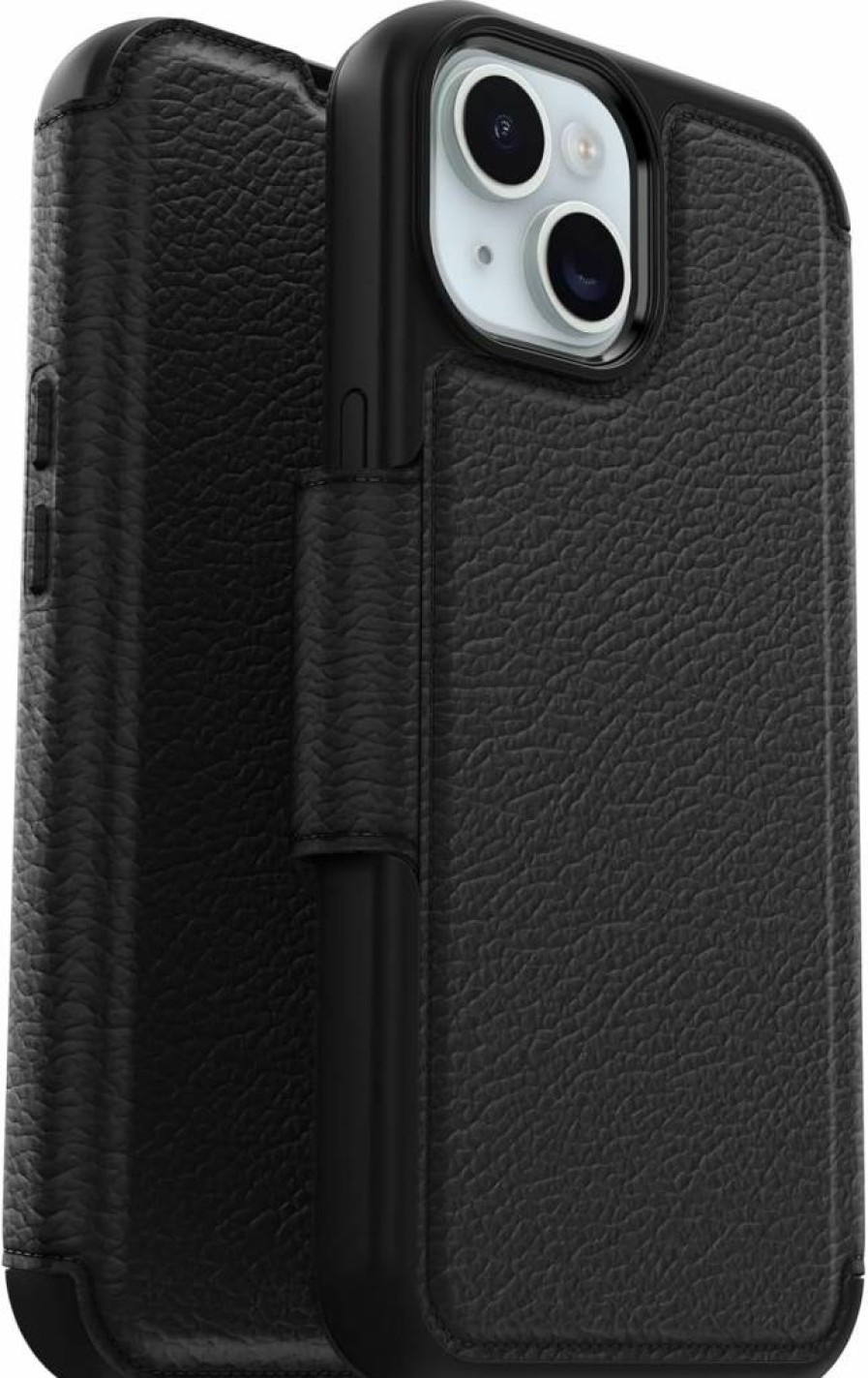 OtterBox Strada Folio Series Genuine Leather Case for iPhone 15 with Card Holder & MagSafe Compatibility - Black