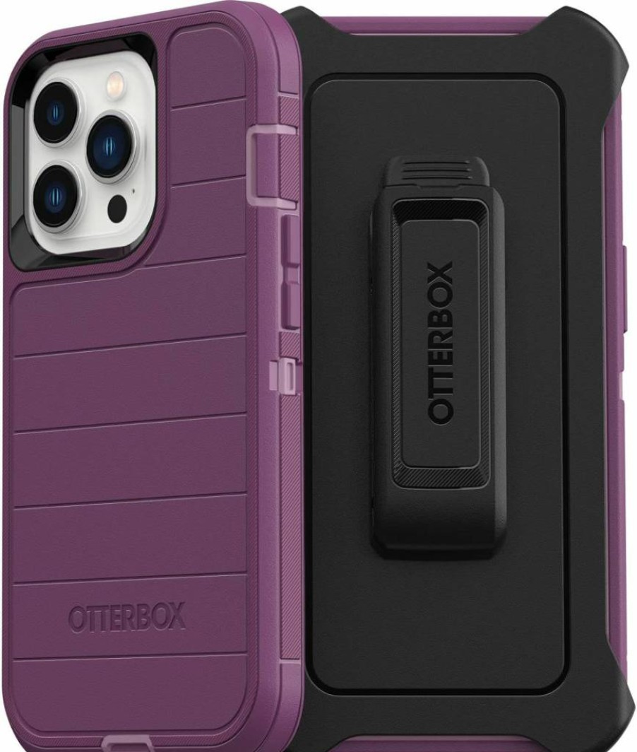 OtterBox Defender Series Case for iPhone 13 Pro - Rugged Happy Purple Protective Cover with Holster Clip, Kickstand & Port Protection