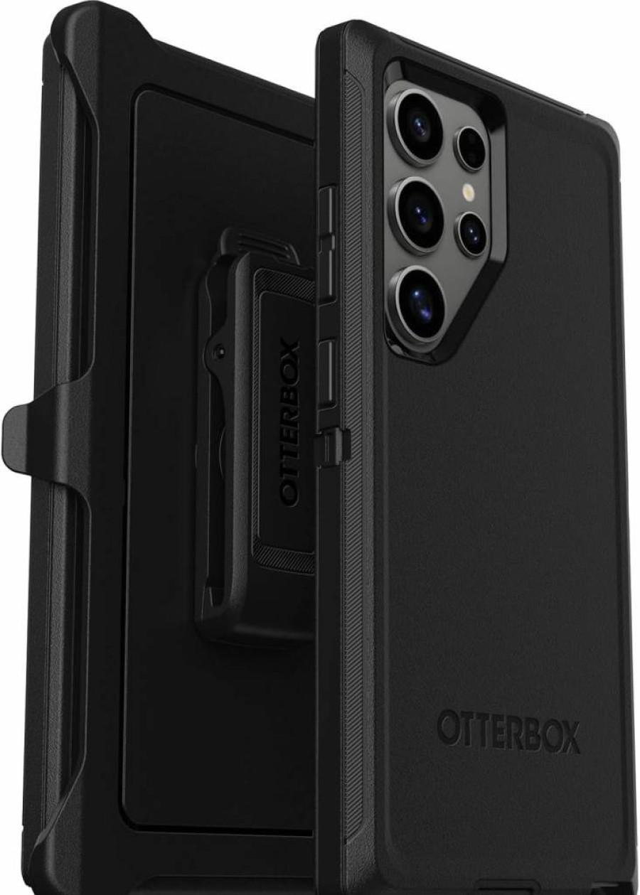 OtterBox Defender Series Rugged Case for Samsung Galaxy S24 Ultra - Black Protective Cover with Holster Clip Kickstand & Port Protection