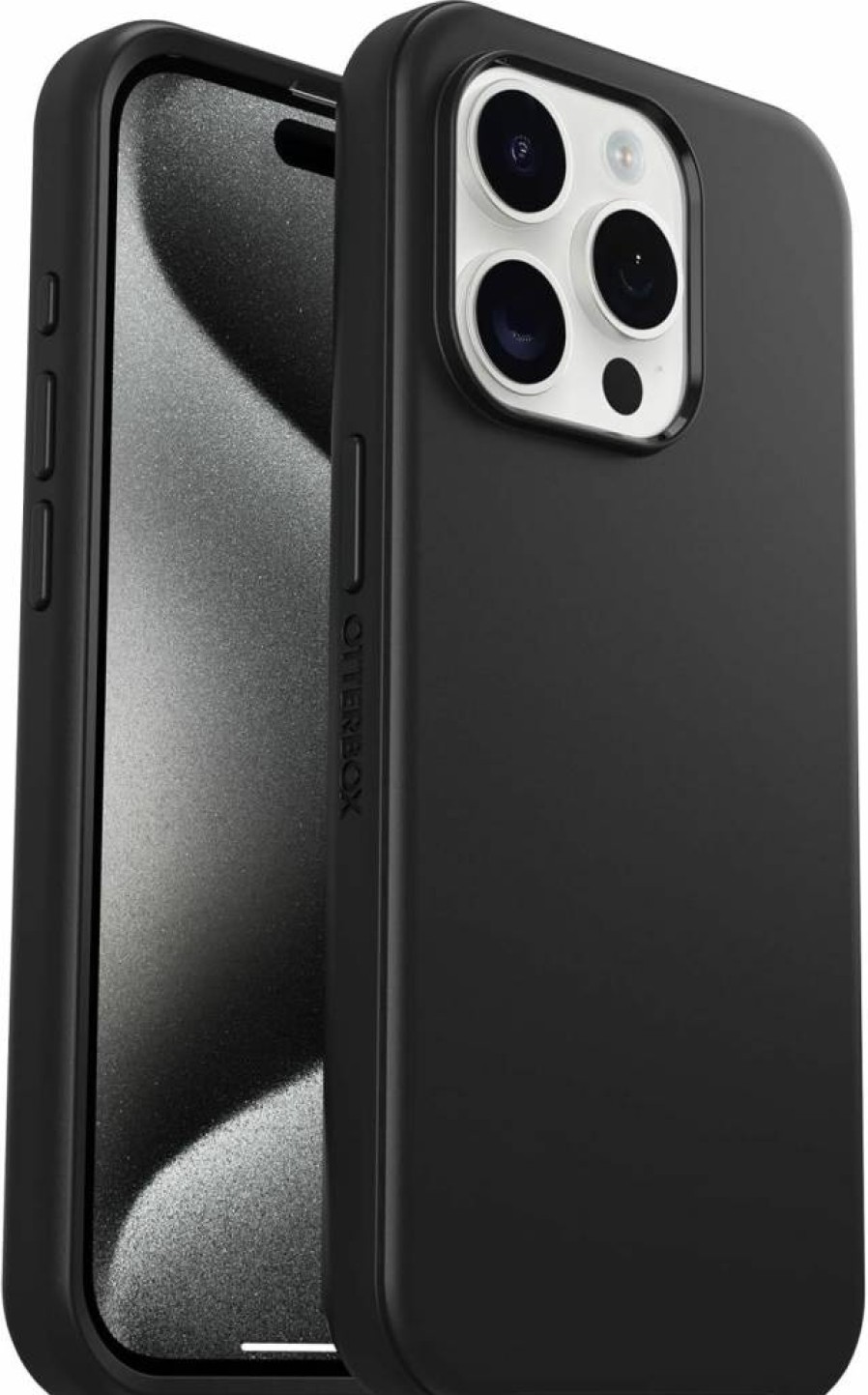 OtterBox Symmetry Series Case for iPhone 15 Pro - Slim Black Protective Cover with Wireless Charging, Raised Edges for Screen & Camera Protection | Polybag Packaging
