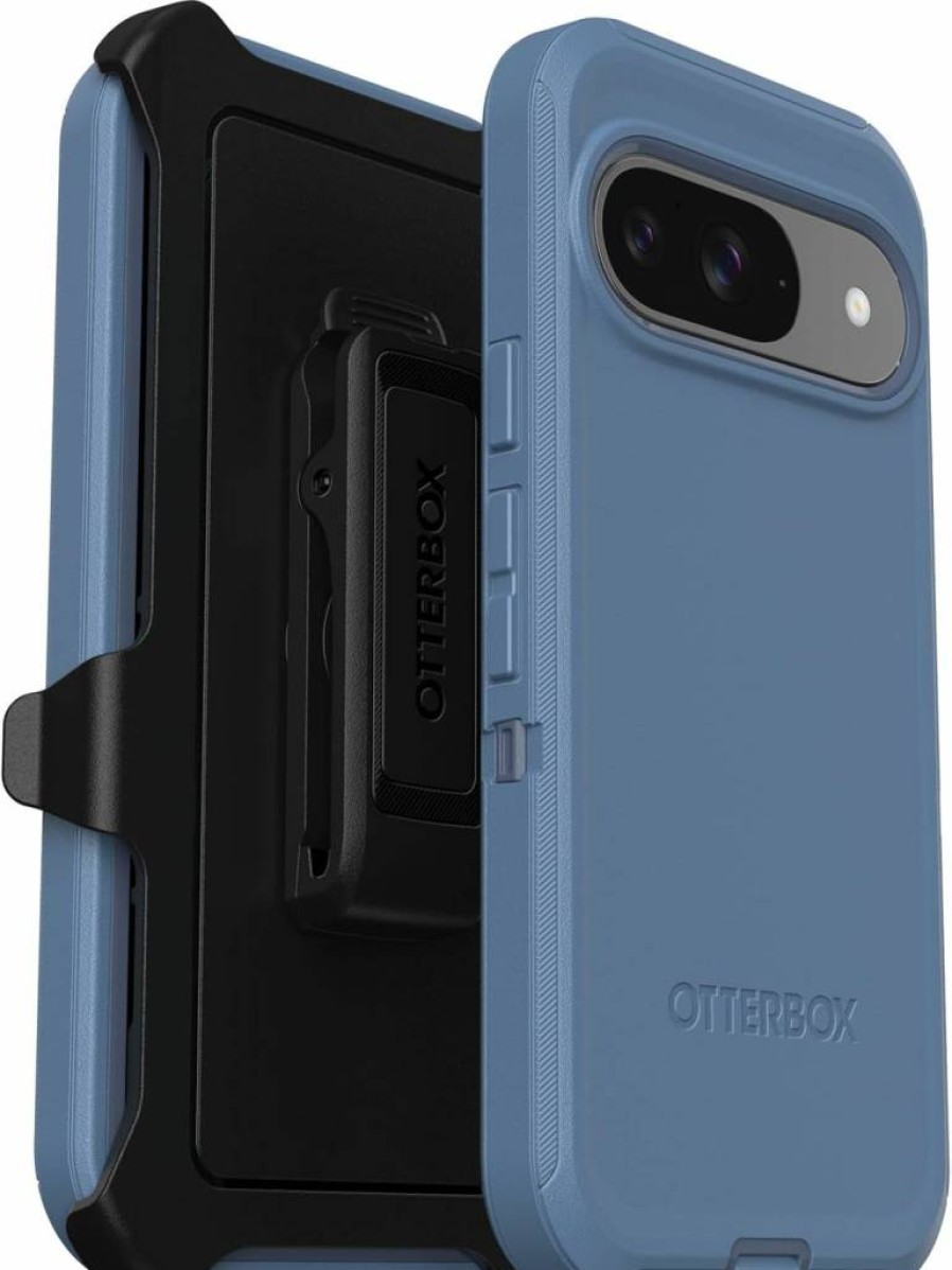 OtterBox Defender Series Rugged Case for Google Pixel 9/9 Pro - Baby Blue Jeans Design with Holster Clip Kickstand & Port Protection | Durable Polybag Packaging