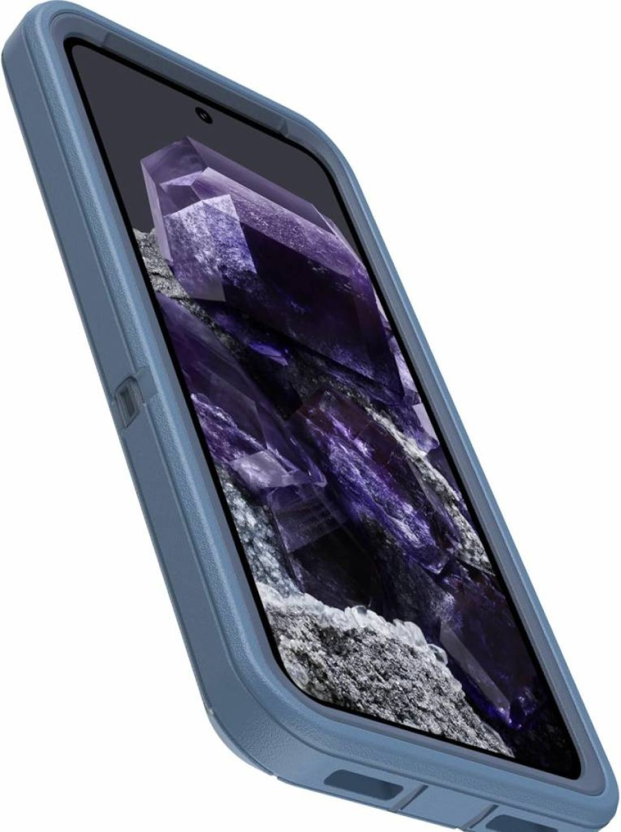 OtterBox Defender Series Rugged Case for Google Pixel 8 - Baby Blue Jeans Design with Holster Clip Kickstand & Port Protection | Durable Polybag Packaging