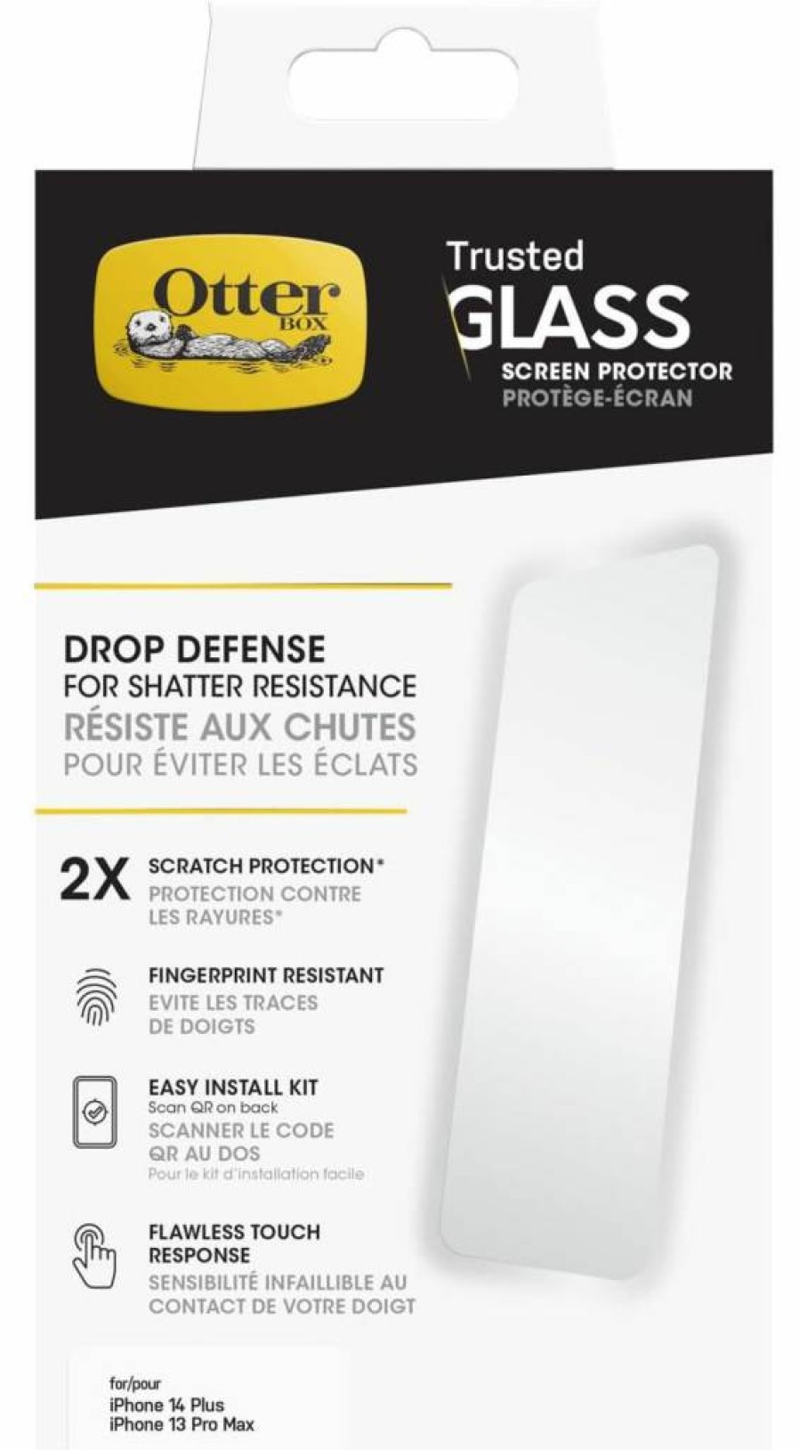 OtterBox Alpha Glass Antimicrobial Screen Protector for iPhone 14 Plus - Fingerprint Resistant, Precision Fit, Clear HD Protection