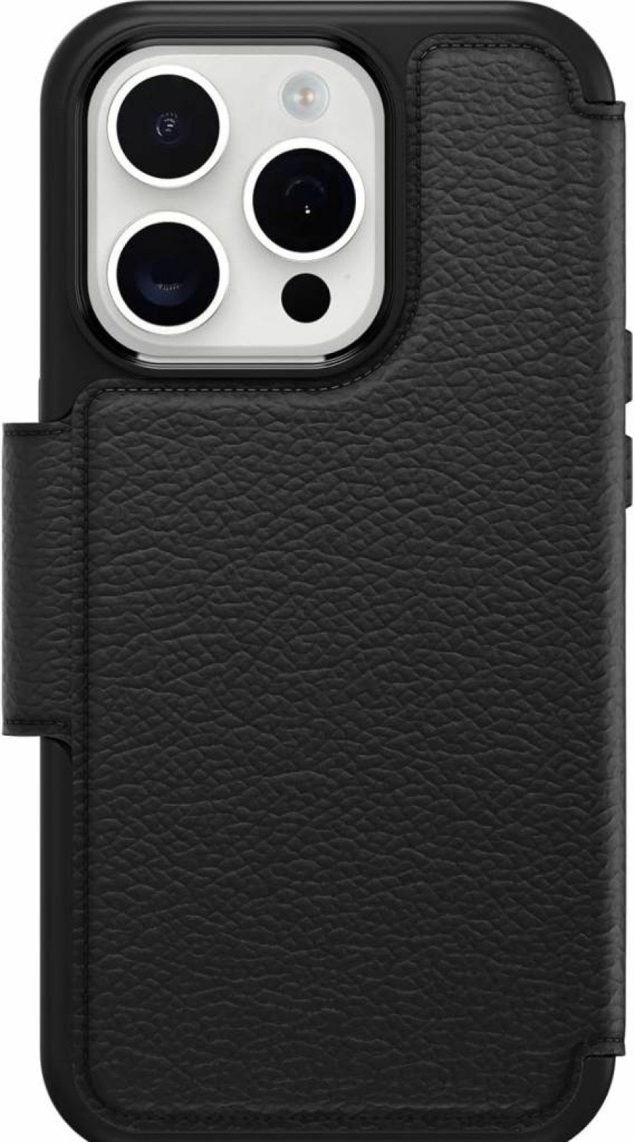 OtterBox Strada Folio Series Genuine Leather Case for iPhone 15 Pro - Black with Card Holder, MagSafe Compatible, Slim Protective Cover