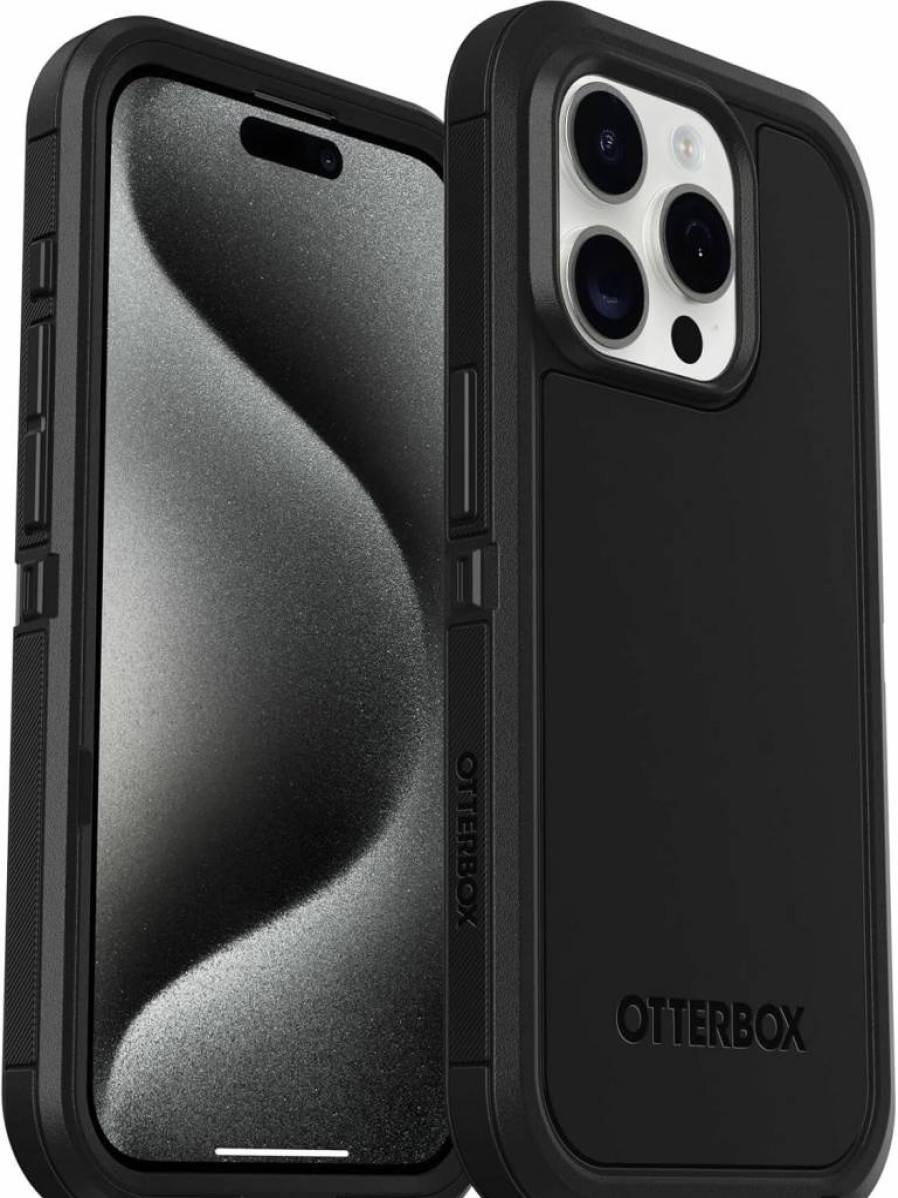 OtterBox Defender Series XT Clear Case for iPhone 15 Pro - Rugged MagSafe Compatible Protective Cover with Lanyard Attachment (Black/Clear)