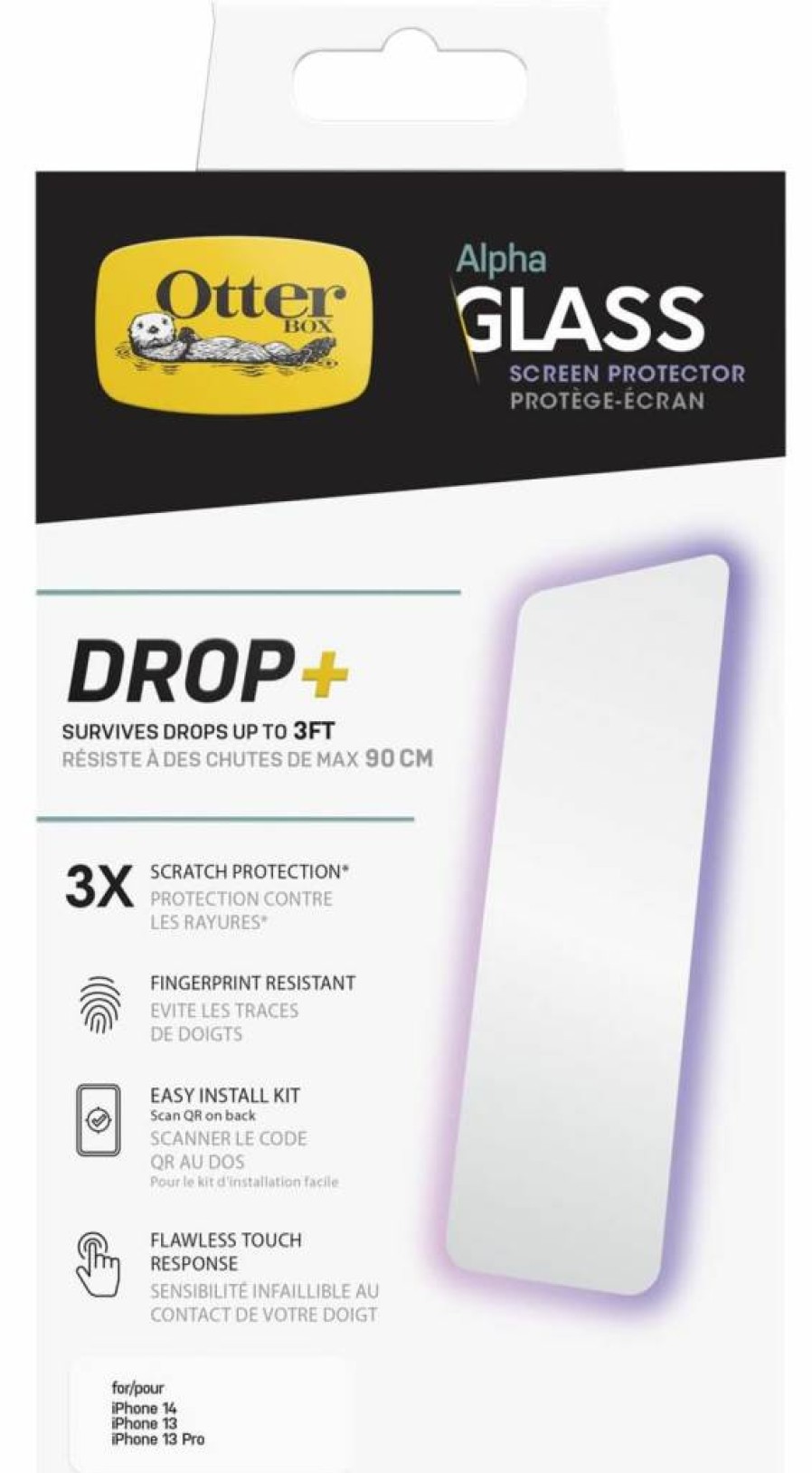 OtterBox Alpha Glass Antimicrobial Screen Protector for iPhone 14/13 Pro - Drop & Scratch Protection, Fingerprint Resistant, Smooth Touch Response