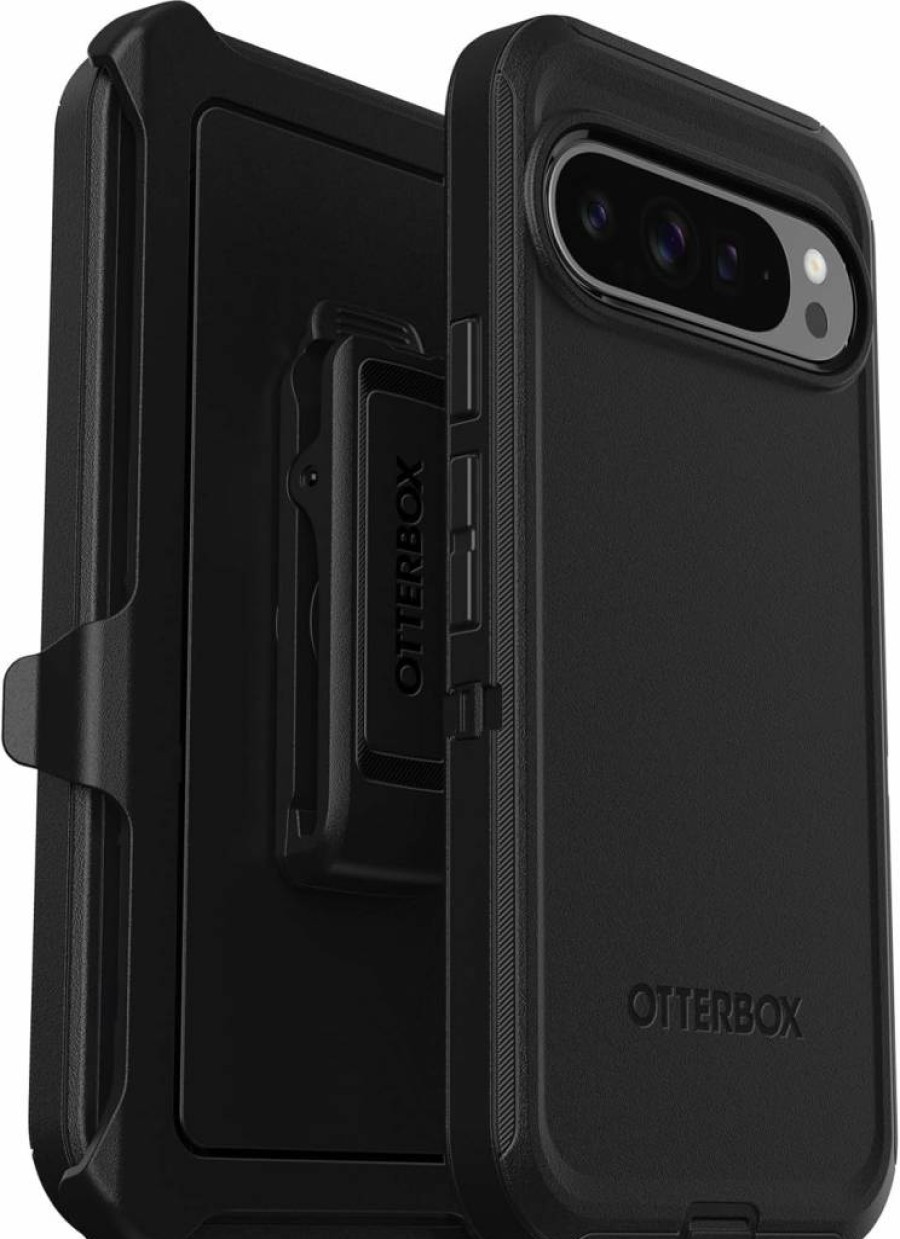 OtterBox Defender Series Rugged Case for Google Pixel 9 Pro XL - Black | Heavy Duty Protection with Port Covers, Holster Clip & Built-in Kickstand | Polybag Packaging