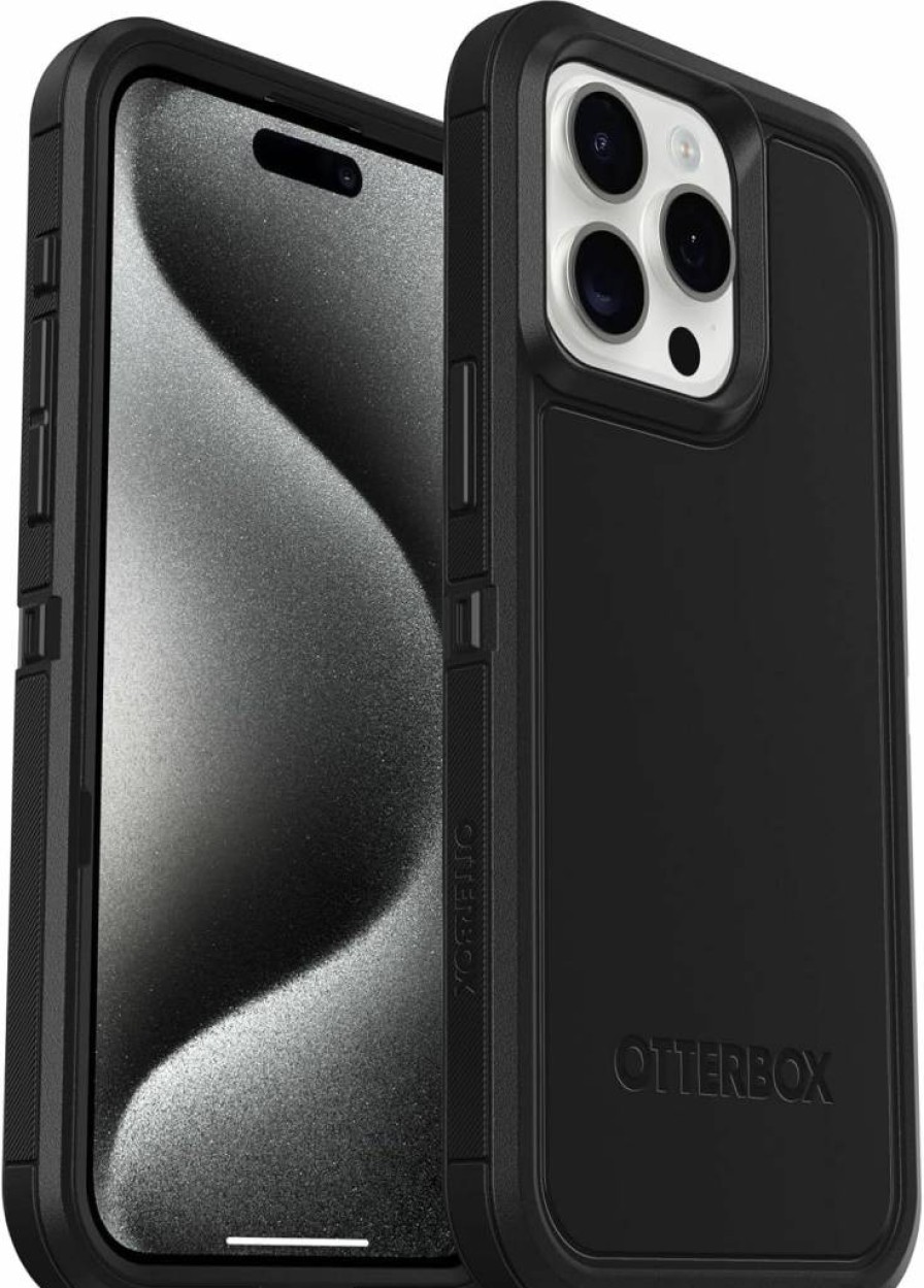 OtterBox Defender Series XT Clear Case for iPhone 15 Pro Max - Rugged MagSafe Compatible Protective Cover with Lanyard Attachment (Black/Clear)