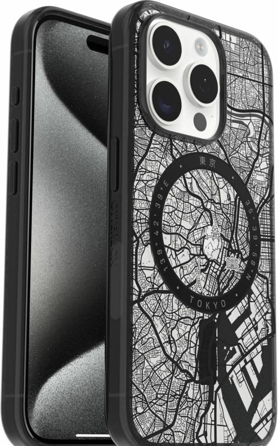 OtterBox Tokyo Series Clear Case with Black Grip Edge for iPhone 15 Pro - Protective Cover
