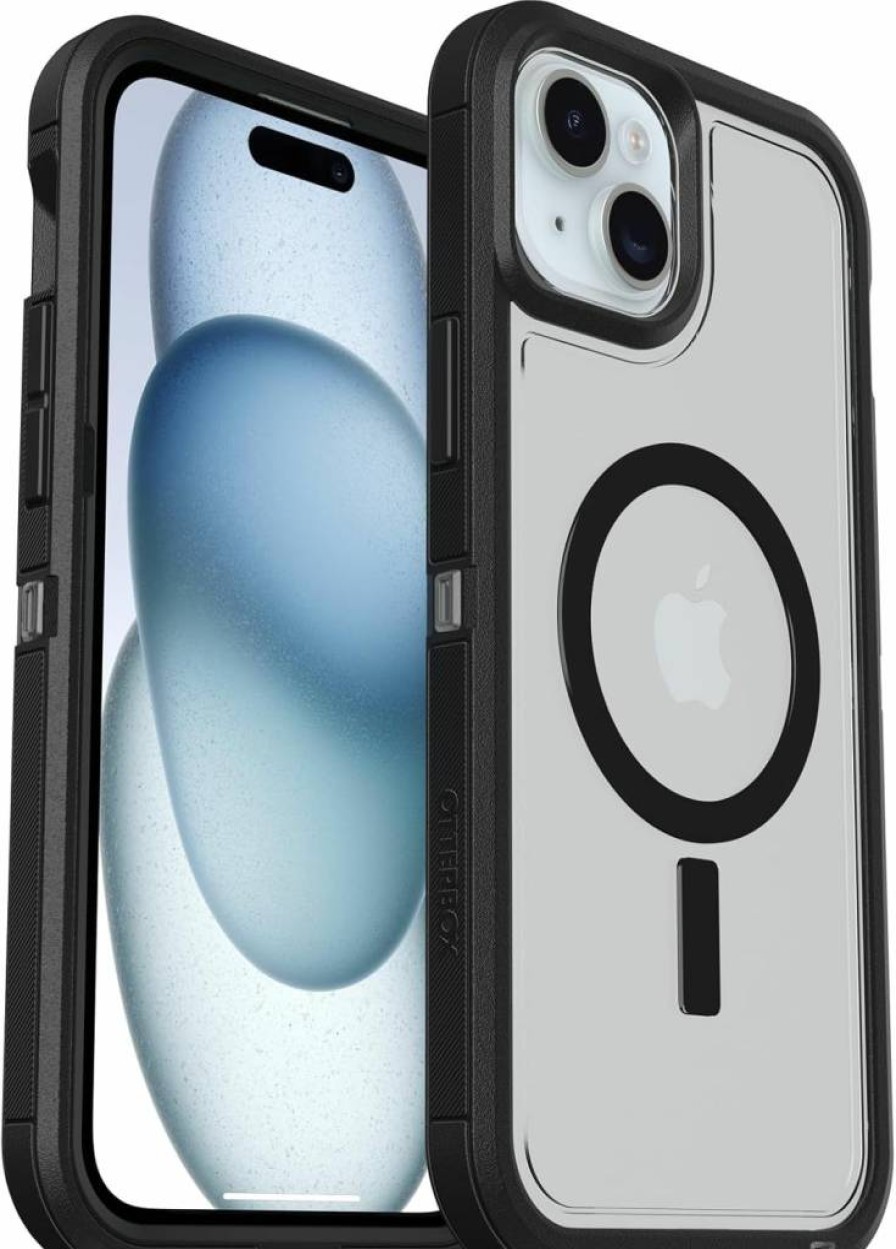 OtterBox Defender Series XT Clear Case for iPhone 15 Plus & iPhone 14 Plus - Dark Side (Black/Clear) | Rugged, MagSafe Compatible, Lanyard Attachment | Screenless Design | Polybag Packaging
