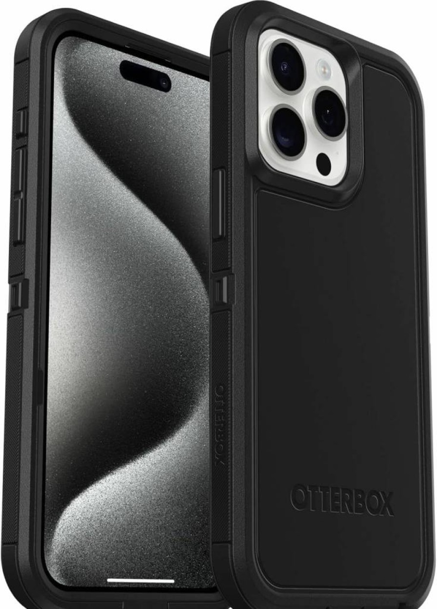 OtterBox Defender Series XT Rugged Case for iPhone 15 Pro Max - Black | MagSafe Compatible | Lanyard Attachment | Polybag Packaging