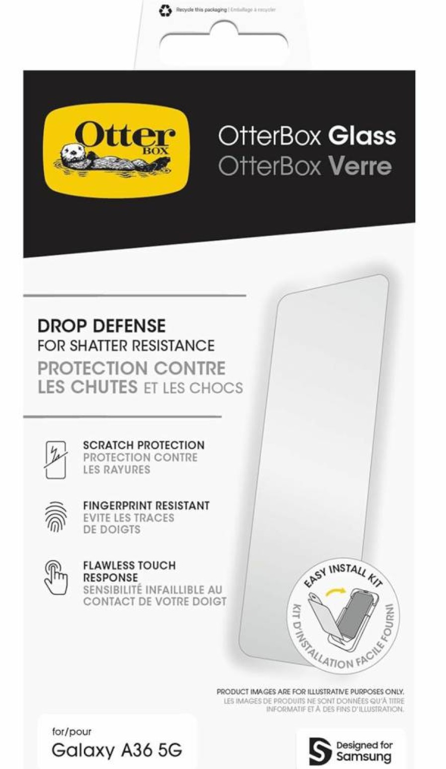 OtterBox Samsung Galaxy A36 5G Screen Protector - Anti-Scratch, Fingerprint Resistant, Bubble-Free Installation, Enhanced Touch Sensitivity
