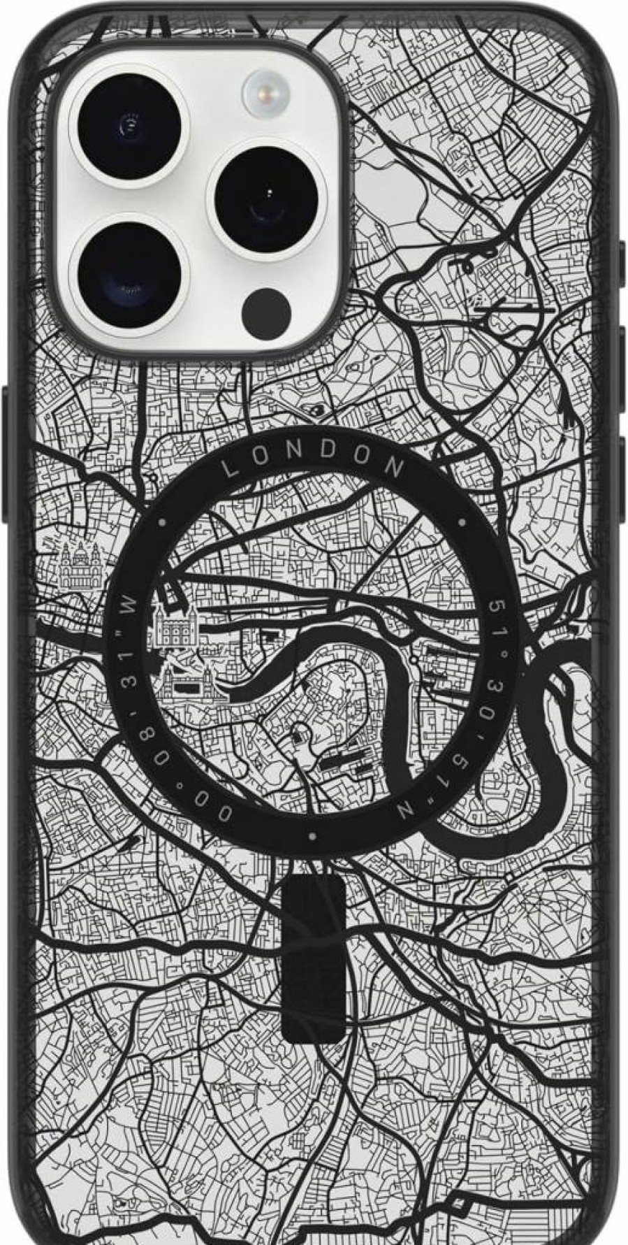 OtterBox Symmetry Series Clear Case with Black Grip for iPhone 15 Pro Max - London Design